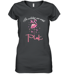 In October We Wear Pink Pumpkin Breast Cancer Halloween Women's V-Neck T-Shirt