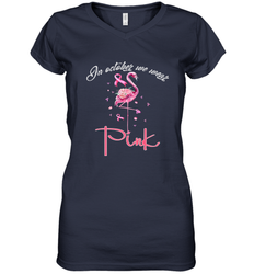 In October We Wear Pink Pumpkin Breast Cancer Halloween Women's V-Neck T-Shirt
