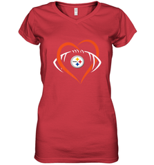 NFL Pittsburgh Steelers Heart Love Football Women's V-Neck T-Shirt Women's V-Neck T-Shirt - jonhlittlestore88