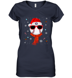 Minnesota Twins Logo Christmas Baseball Player Glasses Santa Hat Pajama Gift Women's V-Neck T-Shirt