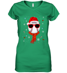 Texas Rangers Logo Christmas Baseball Player Glasses Santa Hat Pajama Gift Women's V-Neck T-Shirt Women's V-Neck T-Shirt - jonhlittlestore88