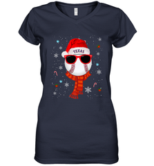Texas Rangers Logo Christmas Baseball Player Glasses Santa Hat Pajama Gift Women's V-Neck T-Shirt Women's V-Neck T-Shirt - jonhlittlestore88