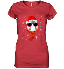 Texas Rangers Logo Christmas Baseball Player Glasses Santa Hat Pajama Gift Women's V-Neck T-Shirt Women's V-Neck T-Shirt - jonhlittlestore88
