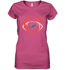 NFL Miami Dolphins Heart Love Football Women's V-Neck T-Shirt Women's V-Neck T-Shirt - jonhlittlestore88