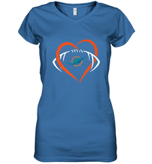 NFL Miami Dolphins Heart Love Football Women's V-Neck T-Shirt Women's V-Neck T-Shirt - jonhlittlestore88