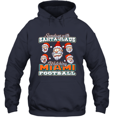 NFL Miami Christmas Funny Santa Claus Watching Football Hooded Sweatshirt