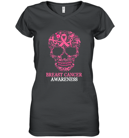Tattoo Skull Halloween Breast Cancer Awareness Women's V-Neck T-Shirt Women's V-Neck T-Shirt / Black / S Women's V-Neck T-Shirt - jonhlittlestore88