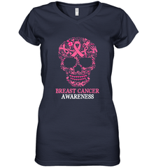 Tattoo Skull Halloween Breast Cancer Awareness Women's V-Neck T-Shirt Women's V-Neck T-Shirt - jonhlittlestore88