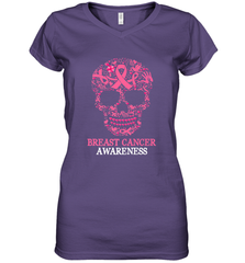 Tattoo Skull Halloween Breast Cancer Awareness Women's V-Neck T-Shirt Women's V-Neck T-Shirt - jonhlittlestore88
