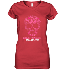 Tattoo Skull Halloween Breast Cancer Awareness Women's V-Neck T-Shirt Women's V-Neck T-Shirt - jonhlittlestore88