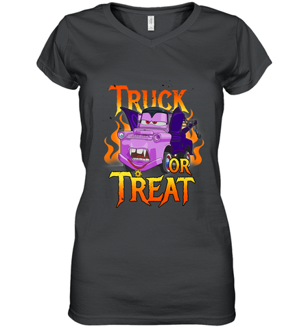 Disney Pixar Cars Halloween Vampire Truck Or Treat Women's V-Neck T-Shirt Women's V-Neck T-Shirt / Black / S Women's V-Neck T-Shirt - jonhlittlestore88