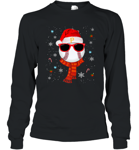 Pittsburgh Pirates Logo Christmas Baseball Player Glasses Santa Hat Pajama Gift Long Sleeve T-Shirt Long Sleeve T-Shirt / Black / S Long Sleeve T-Shirt - jonhlittlestore88