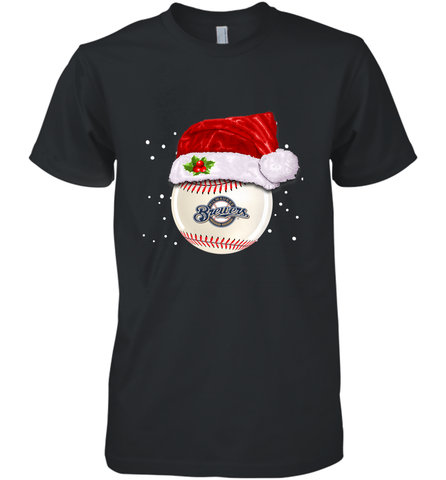 Milwaukee Brewers Logo Baseball Ball Christmas Santa Hat Xmas Sport Funny Snow Men's Premium T-Shirt Men's Premium T-Shirt / Black / XS Men's Premium T-Shirt - jonhlittlestore88