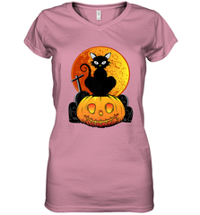 Happy Halloween Spooky Pumpkins Black Cat For Women Women's V-Neck T-Shirt Women's V-Neck T-Shirt - jonhlittlestore88