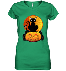 Happy Halloween Spooky Pumpkins Black Cat For Women Women's V-Neck T-Shirt Women's V-Neck T-Shirt - jonhlittlestore88