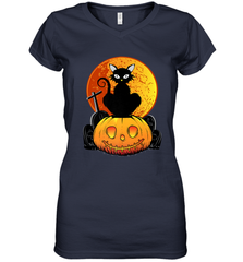 Happy Halloween Spooky Pumpkins Black Cat For Women Women's V-Neck T-Shirt Women's V-Neck T-Shirt - jonhlittlestore88