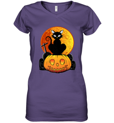 Happy Halloween Spooky Pumpkins Black Cat For Women Women's V-Neck T-Shirt Women's V-Neck T-Shirt - jonhlittlestore88