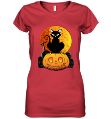 Happy Halloween Spooky Pumpkins Black Cat For Women Women's V-Neck T-Shirt Women's V-Neck T-Shirt - jonhlittlestore88