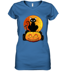 Happy Halloween Spooky Pumpkins Black Cat For Women Women's V-Neck T-Shirt Women's V-Neck T-Shirt - jonhlittlestore88