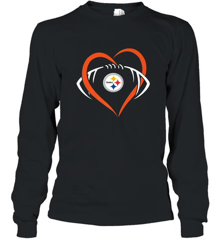 NFL Pittsburgh Steelers Heart Love Football Long Sleeve T-Shirt Long Sleeve T-Shirt / Black / S Long Sleeve T-Shirt - jonhlittlestore88
