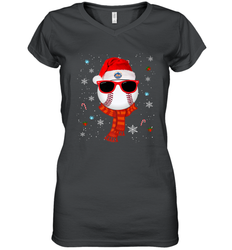 New York Mets Logo Christmas Baseball Player Glasses Santa Hat Pajama Gift Women's V-Neck T-Shirt