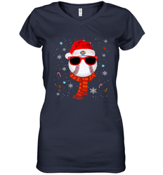 New York Mets Logo Christmas Baseball Player Glasses Santa Hat Pajama Gift Women's V-Neck T-Shirt