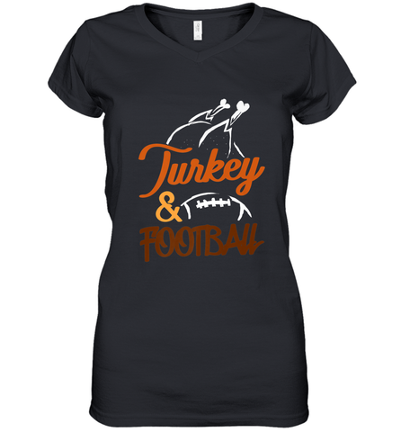 Turkey And Football Thanksgiving Day Football Fan Holiday Women's V-Neck T-Shirt Women's V-Neck T-Shirt / Black / S Women's V-Neck T-Shirt - jonhlittlestore88
