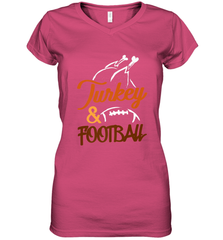 Turkey And Football Thanksgiving Day Football Fan Holiday Women's V-Neck T-Shirt Women's V-Neck T-Shirt - jonhlittlestore88
