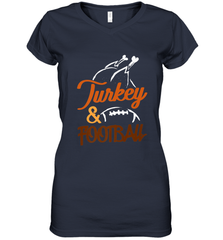 Turkey And Football Thanksgiving Day Football Fan Holiday Women's V-Neck T-Shirt Women's V-Neck T-Shirt - jonhlittlestore88