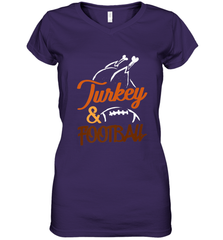 Turkey And Football Thanksgiving Day Football Fan Holiday Women's V-Neck T-Shirt Women's V-Neck T-Shirt - jonhlittlestore88