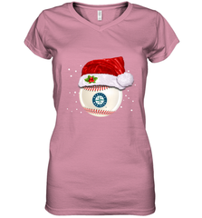 Seattle Mariners Logo Baseball Ball Christmas Santa Hat Xmas Sport Funny Snow Women's V-Neck T-Shirt Women's V-Neck T-Shirt - jonhlittlestore88