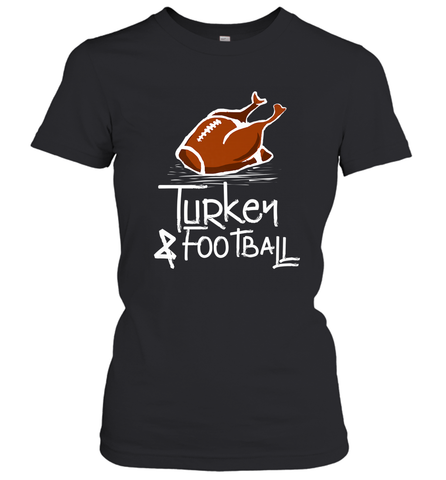 Turkey And Football Thanksgiving Day Football Fan Holiday Gift Women's T-Shirt Women's T-Shirt / Black / S Women's T-Shirt - jonhlittlestore88