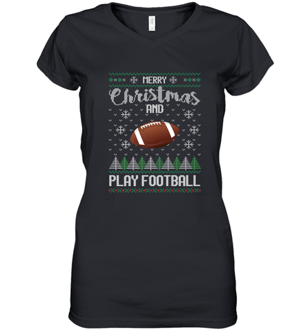 NFL Merry Christmas and Play Football Sports TV Snow Women's V-Neck T-Shirt Women's V-Neck T-Shirt / Black / S Women's V-Neck T-Shirt - jonhlittlestore88