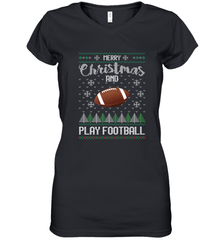 NFL Merry Christmas and Play Football Sports TV Snow Women's V-Neck T-Shirt Women's V-Neck T-Shirt - jonhlittlestore88