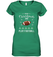 NFL Merry Christmas and Play Football Sports TV Snow Women's V-Neck T-Shirt Women's V-Neck T-Shirt - jonhlittlestore88
