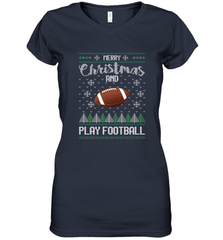 NFL Merry Christmas and Play Football Sports TV Snow Women's V-Neck T-Shirt Women's V-Neck T-Shirt - jonhlittlestore88