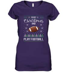 NFL Merry Christmas and Play Football Sports TV Snow Women's V-Neck T-Shirt Women's V-Neck T-Shirt - jonhlittlestore88