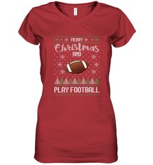 NFL Merry Christmas and Play Football Sports TV Snow Women's V-Neck T-Shirt Women's V-Neck T-Shirt - jonhlittlestore88