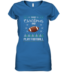 NFL Merry Christmas and Play Football Sports TV Snow Women's V-Neck T-Shirt Women's V-Neck T-Shirt - jonhlittlestore88