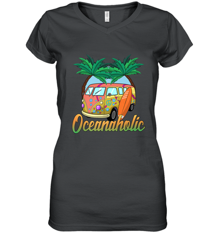 Retro Surfer Love Surfing Beach Party Tropical Vacay Women's V-Neck T-Shirt Women's V-Neck T-Shirt / Black / S Women's V-Neck T-Shirt - jonhlittlestore88