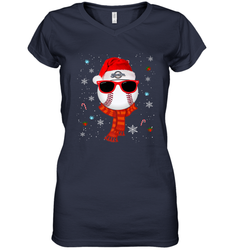 Milwaukee Brewers Logo Christmas Baseball Player Glasses Santa Hat Pajama Gift Women's V-Neck T-Shirt