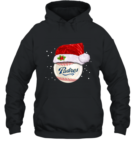 San Diego Padres Baseball Ball Christmas Santa Hat Xmas Sport Funny Snow Hooded Sweatshirt Hooded Sweatshirt / Black / S Hooded Sweatshirt - jonhlittlestore88