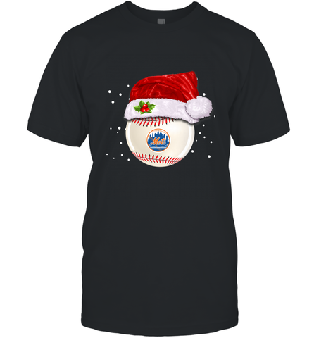 New York Mets Logo Baseball Ball Christmas Santa Hat Xmas Sport Funny Snow Men's T-Shirt Men's T-Shirt / Black / S Men's T-Shirt - jonhlittlestore88
