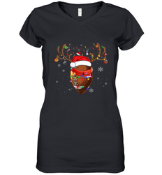 NFL Santa Hat American Football Reindeer Christmas Funny Sport Women's V-Neck T-Shirt