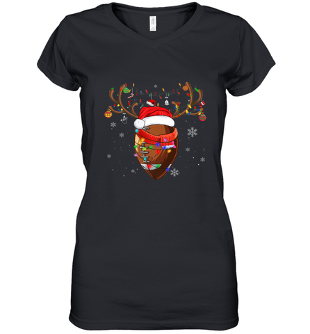 NFL Santa Hat American Football Reindeer Christmas Funny Sport Women's V-Neck T-Shirt Women's V-Neck T-Shirt / Black / S Women's V-Neck T-Shirt - jonhlittlestore88