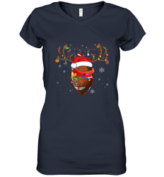 NFL Santa Hat American Football Reindeer Christmas Funny Sport Women's V-Neck T-Shirt