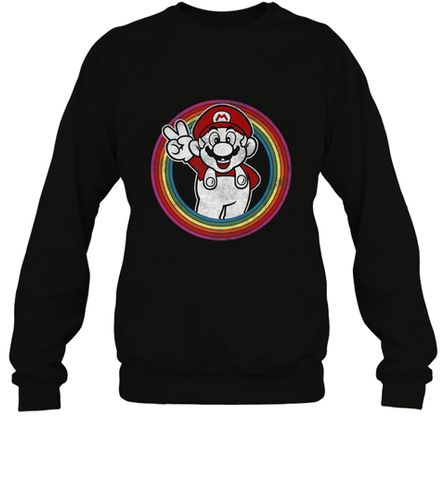 Super Mario Rainbow Circle Distressed Logo Crewneck Sweatshirt Crewneck Sweatshirt / Black / S Crewneck Sweatshirt - jonhlittlestore88
