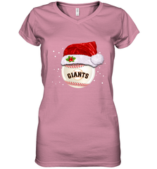 San Francisco Giants Logo Baseball Ball Christmas Santa Hat Xmas Sport Funny Snow Women's V-Neck T-Shirt Women's V-Neck T-Shirt - jonhlittlestore88