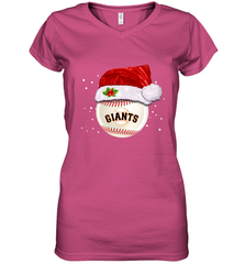 San Francisco Giants Logo Baseball Ball Christmas Santa Hat Xmas Sport Funny Snow Women's V-Neck T-Shirt Women's V-Neck T-Shirt - jonhlittlestore88