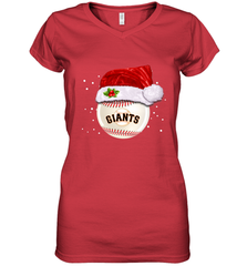 San Francisco Giants Logo Baseball Ball Christmas Santa Hat Xmas Sport Funny Snow Women's V-Neck T-Shirt Women's V-Neck T-Shirt - jonhlittlestore88